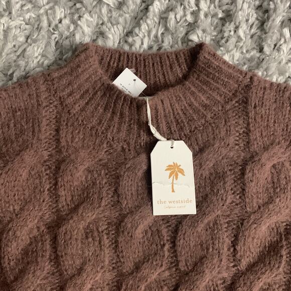 The Westside Cabled Pullover Long Sleeve Sweater Brown Alpaca Wool Sweater NWT - Picture 2 of 6